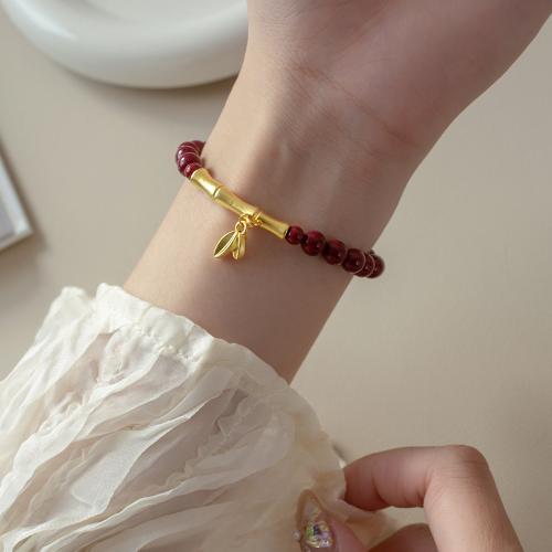 Bracelets en argent sterling, argent sterling 925, avec fil élastique & cinabre, Placage, pour femme, rouge, Longueur:Environ 15-24 cm, Vendu par PC