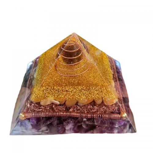 Resin Pyramid Decoration, with Gemstone, Pyramidal, epoxy gel, 100x100x65mm, Sold By PC