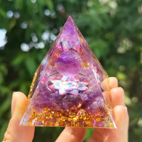Resin Pyramid Decoration, with Gemstone, Pyramidal, epoxy gel, different size for choice, Sold By PC