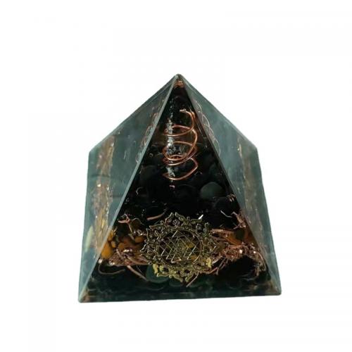 Résine synthétique Décoration pyramide, avec Obsidienne & Cristal naturel, Pyramidal, goutté d'époxy, normes différentes pour le choix, Vendu par PC