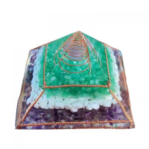 Resin Pyramid Decoration, with Gemstone, Pyramidal, epoxy gel, 100x100x65mm, Sold By PC