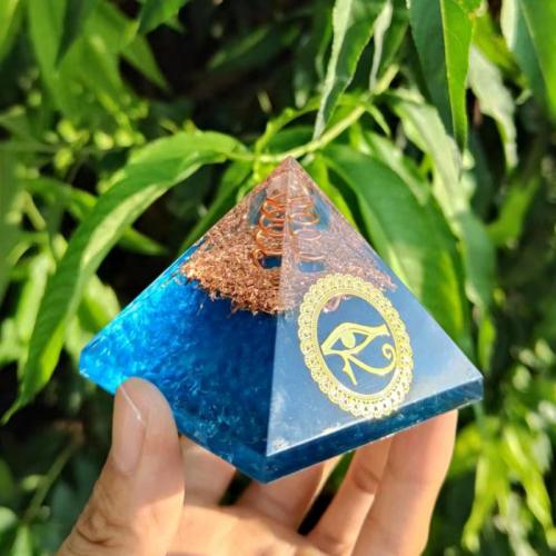 Синтетическая смола Пирамида украшения, с Полудрагоценный камень, пирамида, эпоксидная смола, 65x65x50mm, продается PC