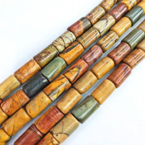 Gemstone Jewelry Beads, Red Pine, Column, polished, DIY, mixed colors, 8x14mm, Approx 26PCs/Strand, Sold By Strand