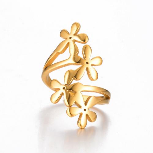 Titanium Steel Finger Ring Flower 18K gold plated fashion jewelry & for woman nickel lead & cadmium free Sold By PC