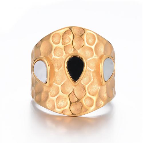 Stainless Steel Finger Ring, 304 Stainless Steel, with White Shell, 18K gold plated, fashion jewelry & different size for choice & for woman, nickel, lead & cadmium free, Sold By PC