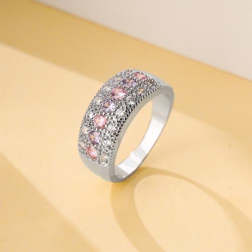 Cubic Zirconia Micro Pave Brass Ring silver color plated fashion jewelry & micro pave cubic zirconia & for woman nickel lead & cadmium free Sold By PC