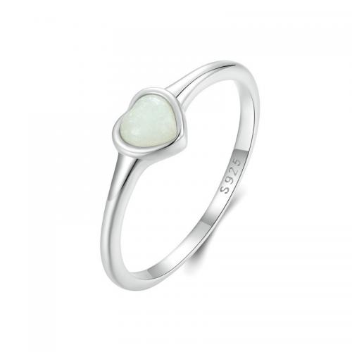 Solidny srebrny pierścień, 925 Srebro, ze Światło nocne + kamień, Serce, biżuteria moda & różnej wielkości do wyboru & dla kobiety, bez zawartości niklu, ołowiu i kadmu, sprzedane przez PC