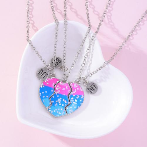Zinc Alloy Jewelry Necklace with 5CM extender chain Heart plated detachable & enamel Length 45 cm Sold By PC