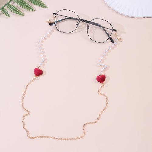 Brillenhalter, Zinklegierung, mit Kunststoff Perlen, Herz, goldfarben plattiert, Modeschmuck, keine, Länge 40 cm, verkauft von PC