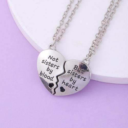 Zinc Alloy Jewelry Necklace with 5CM extender chain Heart silver color plated for woman Length 45 cm Sold By PC