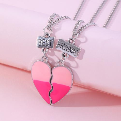 Tibetan Style Jewelry Necklace, with 5CM extender chain, Heart, silver color plated, for woman, pink, 26x41mm, Length:40 cm, Sold By PC