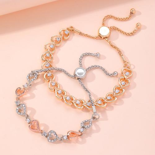 Zinc Alloy Bracelet with 5CM extender chain Heart plated Adjustable & for woman & with rhinestone Length 14-22 cm Sold By PC