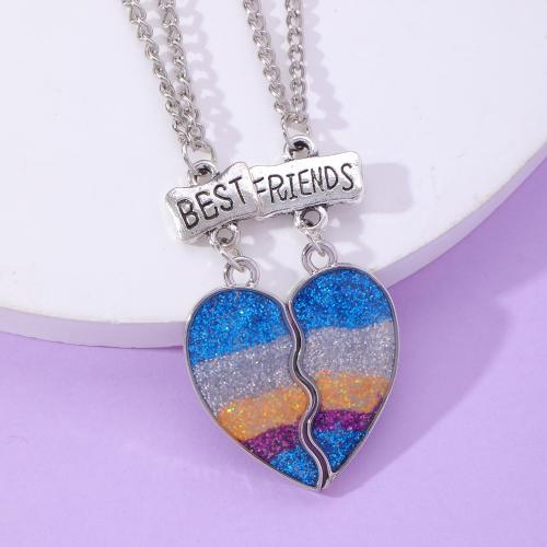 Tibetan Style Jewelry Necklace, Heart, plated, gradient color & enamel, more colors for choice, 26x30mm, Length:50 cm, Sold By PC