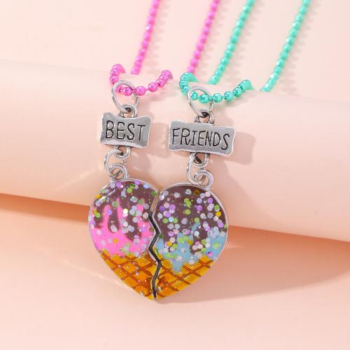 Tibetan Style Jewelry Necklace, Heart, silver color plated, detachable & different styles for choice & enamel, multi-colored, 46x25mm, Length:50 cm, Sold By PC