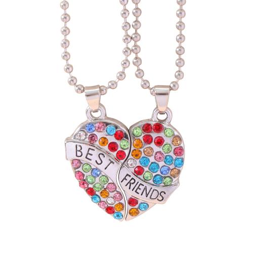Zinc Alloy Jewelry Necklace Heart silver color plated for woman & with rhinestone Sold By PC