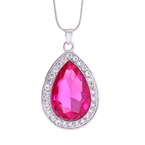 Zinc Alloy Jewelry Necklace with 5CM extender chain Teardrop silver color plated & for woman & with rhinestone Sold By PC