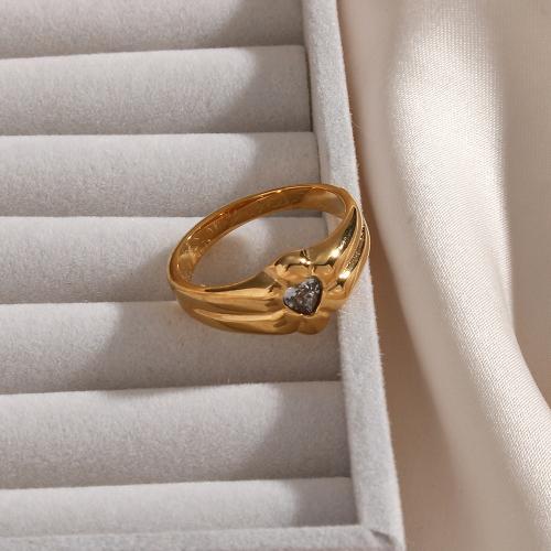 Zirkonia Edelstahl-Finger- Ring, 304 Edelstahl, 18K vergoldet, verschiedene Größen vorhanden & Micro pave Zirkonia & für Frau, frei von Nickel, Blei & Kadmium, verkauft von PC