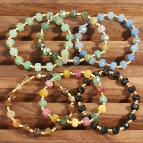 Gemstone Bracelets with Elastic Thread & Brass handmade fashion jewelry & for woman nickel lead & cadmium free Length Approx 16-17 cm Sold By PC
