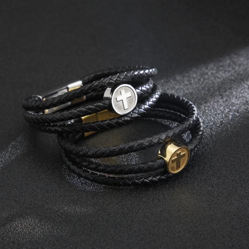 PU Leather Cord Bracelets with Titanium Steel handmade fashion jewelry & for man nickel lead & cadmium free mm Length Approx 210 mm Sold By PC
