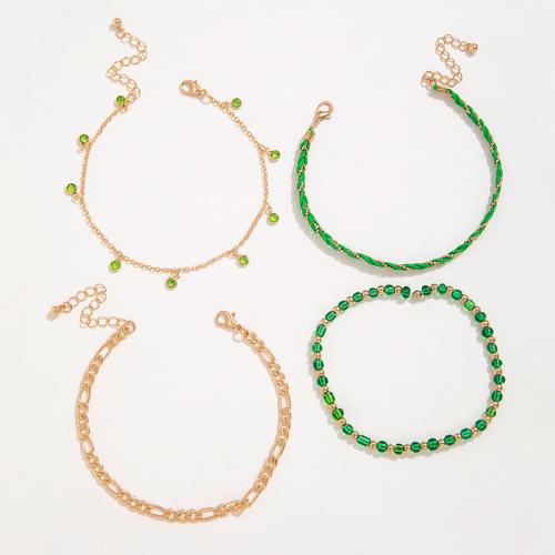 Tibetan Style Anklet, 4 pieces & fashion jewelry & different styles for choice & for woman, green, nickel, lead & cadmium free, Sold By Set