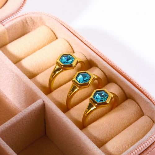 Ring Finger Titantium stali, Pozłacane 18K, biżuteria moda & różne style do wyboru & mikro utorować cyrkonia & dla kobiety, bez zawartości niklu, ołowiu i kadmu, rozmiar:7, sprzedane przez PC
