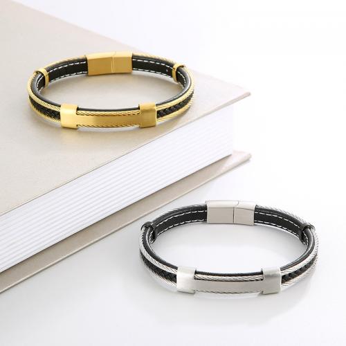 Cowhide Bracelet, 304 Stainless Steel, with Microfiber & Split Layer Cowhide Leather, fashion jewelry & for man, more colors for choice, nickel, lead & cadmium free, wide:8mm, Length:Approx 210 mm, Sold By PC