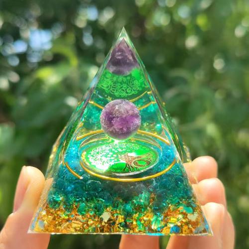Resin Pyramid Decoration, with Gemstone, Pyramidal, epoxy gel, different size for choice & different styles for choice, Sold By PC