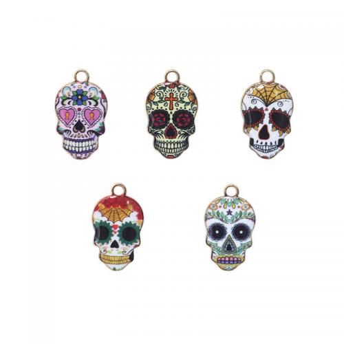 Zinc Alloy Skull Pendants gold color plated DIY & enamel Sold By PC