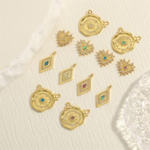 Brass Jewelry Pendants with Opal & Cubic Zirconia gold color plated DIY & double-hole nickel lead & cadmium free Sold By PC
