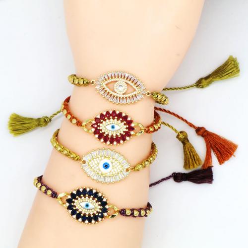 Evil Eye Jewelry Bracelet Brass with Knot Cord gold color plated Adjustable & fashion jewelry & micro pave cubic zirconia & for woman & enamel nickel lead & cadmium free Length Approx 31 cm Sold By PC