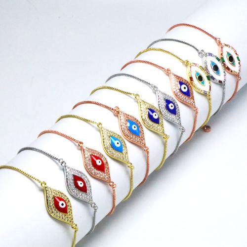 Evil Eye Jewelry Bracelet, Brass, plated, Adjustable & fashion jewelry & different styles for choice & micro pave cubic zirconia & for woman & enamel, more colors for choice, nickel, lead & cadmium free, Length:Approx 22 cm, Sold By PC