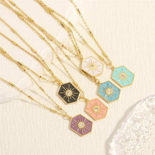 Cubic Zircon Micro Pave Brass Necklace, gold color plated, fashion jewelry & micro pave cubic zirconia & for woman & enamel, more colors for choice, nickel, lead & cadmium free, 15x22mm, Length:Approx 45 cm, Sold By PC