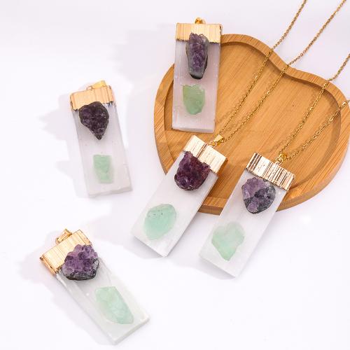 Natural Gemstone Necklace Gypsum Stone with Green Aventurine & Amethyst & Brass Rectangle gold color plated fashion jewelry & Unisex 50mm Length Approx 45 cm Sold By PC