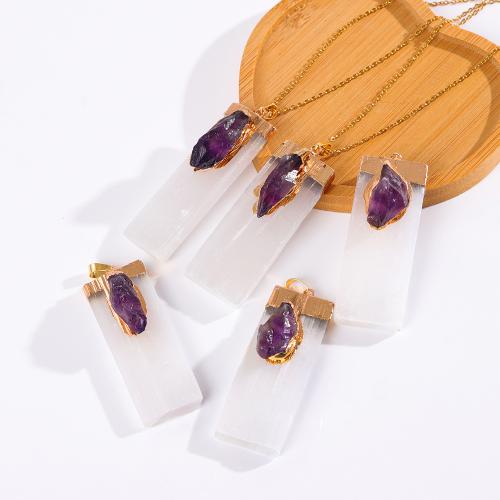 Natural Gemstone Necklace, Gypsum Stone, with Amethyst & Brass, Rectangle, gold color plated, fashion jewelry & Unisex & different styles for choice, more colors for choice, 50mm, Length:Approx 45 cm, Sold By PC