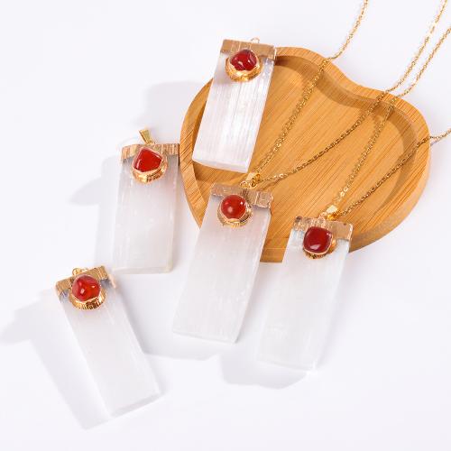 Natural Gemstone Necklace, Gypsum Stone, with Agate & Brass, Rectangle, gold color plated, fashion jewelry & Unisex & different styles for choice, more colors for choice, 50mm, Length:Approx 45 cm, Sold By PC