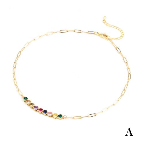 Brass Necklace, with Cubic Zirconia, with 5cm extender chain, plated, fashion jewelry & different styles for choice & for woman, more colors for choice, nickel, lead & cadmium free, 5x5mm, Length:Approx 35 cm, Sold By PC