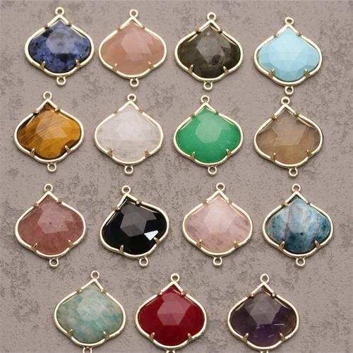 Gemstone Connector with Brass gold color plated fashion jewelry & DIY & faceted & mixed & 1/1 loop Random Color Sold By PC