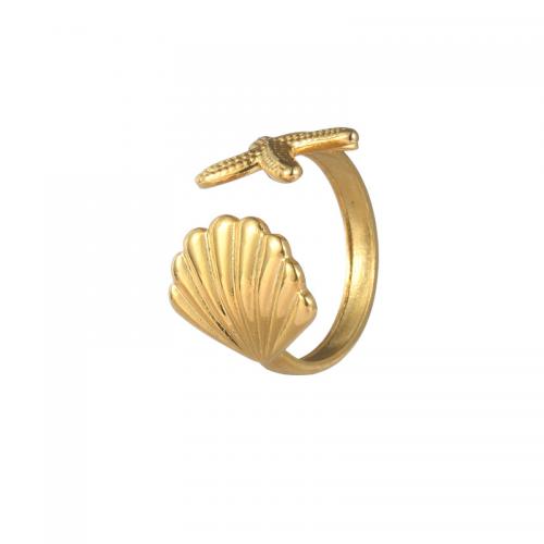 Titanium Steel Finger Ring, Shell, 18K gold plated, fashion jewelry & for woman, nickel, lead & cadmium free, Sold By PC