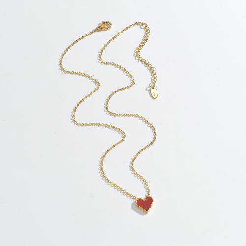 Titanium Steel Necklace with 1.97inch extender chain Heart 18K gold plated fashion jewelry & for woman & enamel nickel lead & cadmium free Length Approx 15.75 Inch Sold By PC