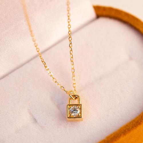 Cubic Zircon Micro Pave 925 Sterling Silver Necklace Lock 18K gold plated fashion jewelry & micro pave cubic zirconia & for woman nickel lead & cadmium free Length Approx 45 cm Sold By PC