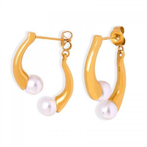 Titanium Steel  Earring, with Shell Pearl, fashion jewelry & for woman, more colors for choice, Sold By Pair