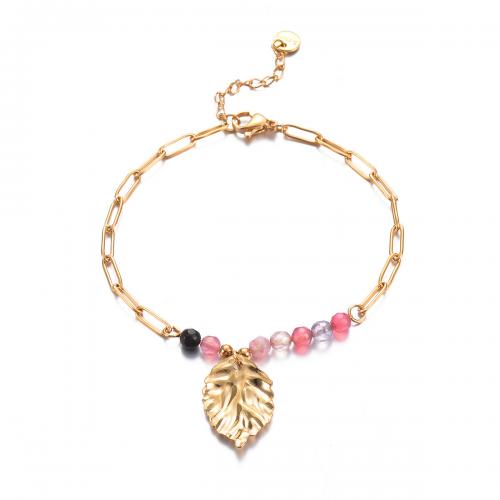 Stainless Steel Jewelry Bracelet, 304 Stainless Steel, with Plastic, with 3.7cm extender chain, Leaf, fashion jewelry & for woman, golden, 20mm, Length:Approx 18 cm, Sold By PC