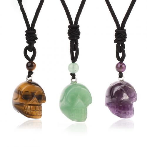 Natural Gemstone Necklace, with Nylon Cord, Skull, different materials for choice & Unisex, 24x25mm, Sold Per Approx 43 cm Strand