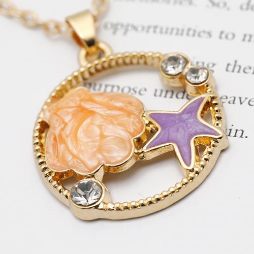 Tibetan Style Jewelry Necklace, with Shell & Resin, with 5CM extender chain, Starfish, gold color plated, fashion jewelry & with rhinestone, more colors for choice, 25x28mm, Length:45 cm, Sold By PC