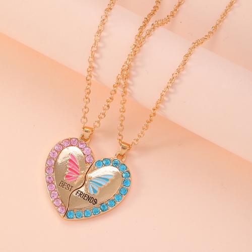 Zinc Alloy Jewelry Necklace with 5CM extender chain Heart plated for woman & enamel & with rhinestone Length 45 cm Sold By PC