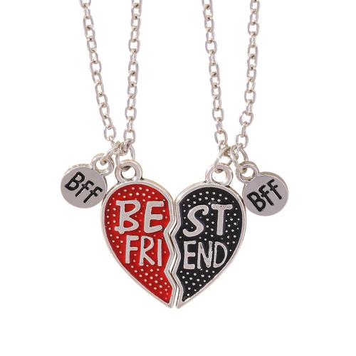 Tibetan Style Jewelry Necklace, with 5CM extender chain, Heart, silver color plated, detachable & enamel, mixed colors, 27x27mm, Length:45 cm, Sold By PC