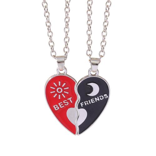 Tibetan Style Jewelry Necklace, with 5CM extender chain, Heart, silver color plated, detachable & enamel, mixed colors, 27x27mm, Length:45 cm, Sold By PC