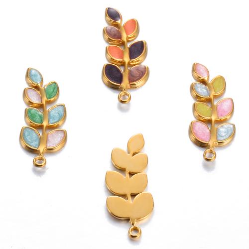 Stainless Steel Pendants 304 Stainless Steel Leaf gold color plated DIY & enamel Sold By Bag