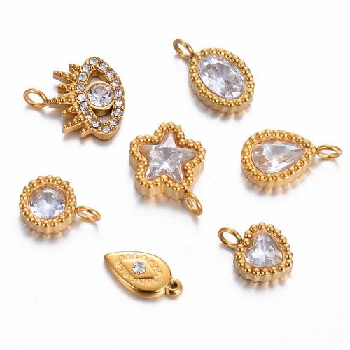Stainless Steel Pendants, 304 Stainless Steel, with Cubic Zirconia, gold color plated, DIY & different styles for choice, more colors for choice, 6PCs/Bag, Sold By Bag