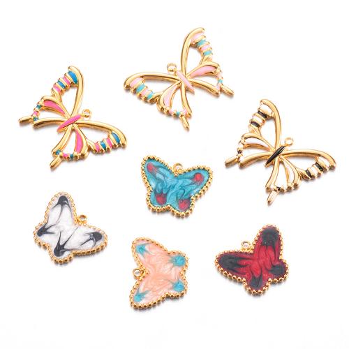 304 Stainless Steel Pendant Butterfly gold color plated DIY & enamel Sold By Bag